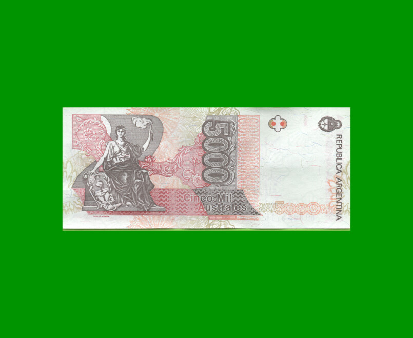 BILLETE DE AUSTRALES, 5.000 AUSTRALES, BOT 2871, AÑO 1991, ESTADO EXCELENTE+.- - Imagen 2