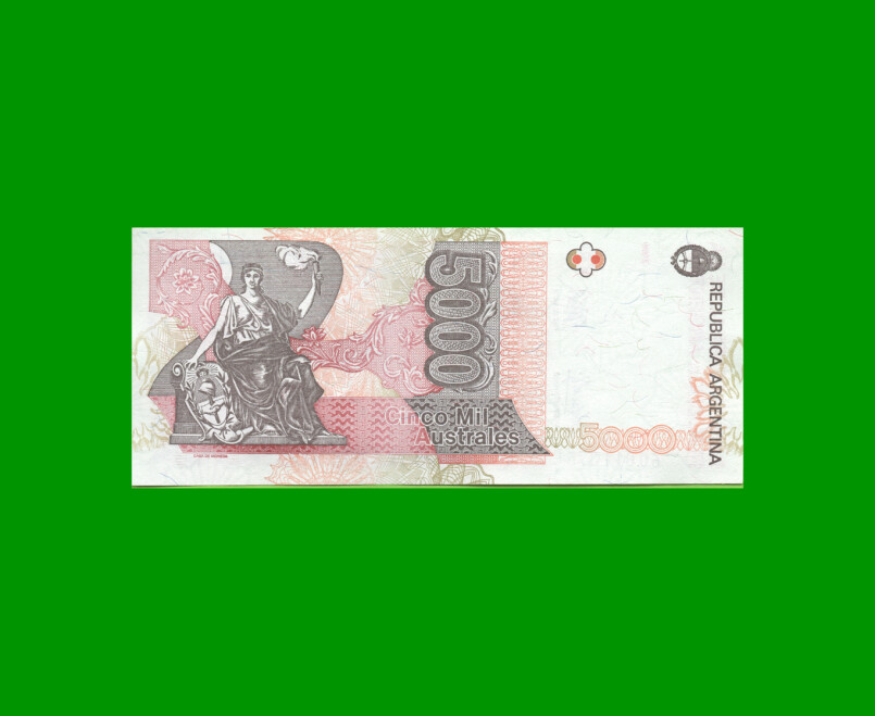 BILLETE DE AUSTRALES, 5.000 AUSTRALES, BOT 2871, AÑO 1991, ESTADO EXCELENTE.- - Imagen 2