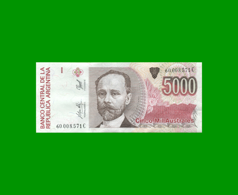 BILLETE DE AUSTRALES, 5.000 AUSTRALES, BOT 2871, AÑO 1991, ESTADO EXCELENTE+.-