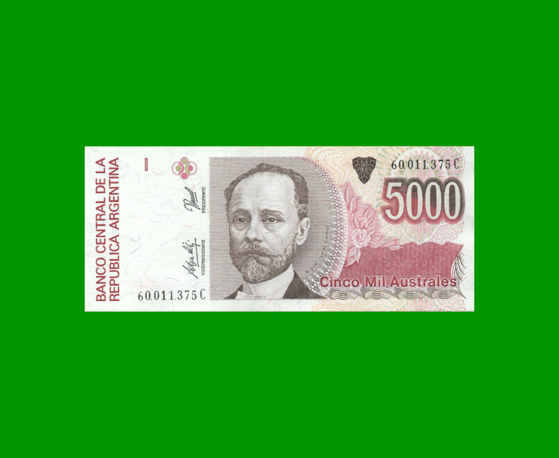 BILLETE DE AUSTRALES, 5.000 AUSTRALES, BOT 2871, AÑO 1991, ESTADO EXCELENTE.-