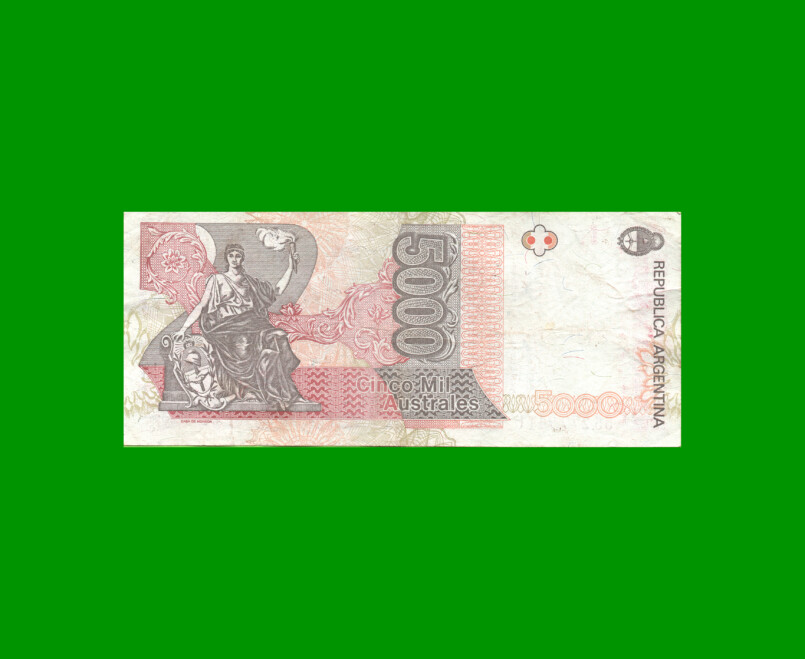 BILLETE DE AUSTRALES, 5.000 AUSTRALES, BOT 2871, AÑO 1991, ESTADO MUY BUENO- .- - Imagen 2