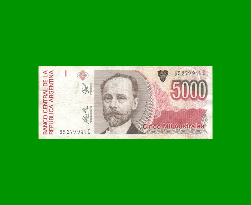 BILLETE DE AUSTRALES, 5.000 AUSTRALES, BOT 2871, AÑO 1991, ESTADO MUY BUENO- .-