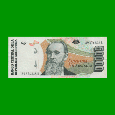 BILLETE DE AUSTRALES, 50.000 AUSTRALES, BOT 2888, AÑO 1990, ESTADO EXCELENTE.-