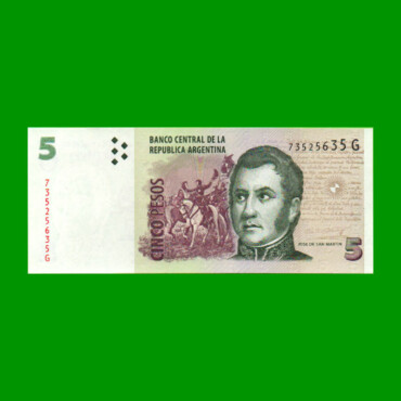 PESOS CONVERTIBLES 2do DISEÑO $5,00, BOT 3330, AÑO 2012, ESTADO SIN CIRCULAR.-