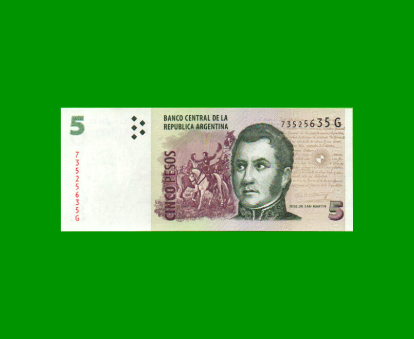 PESOS CONVERTIBLES 2do DISEÑO $5,00, BOT 3330, AÑO 2012, ESTADO SIN CIRCULAR.-