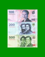 HEROÍNAS Y HÉROES DE  LA PATRIA, SET DE 3 BILLETES, NO EMITIDOS, FASCIMIL, SIN CIRCULAR.-