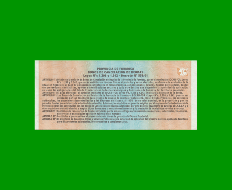 BONO DE FORMOSA $ 2,00, EC 349, AÑO 2001, ESTADO SIN CIRCULAR.- - Imagen 2