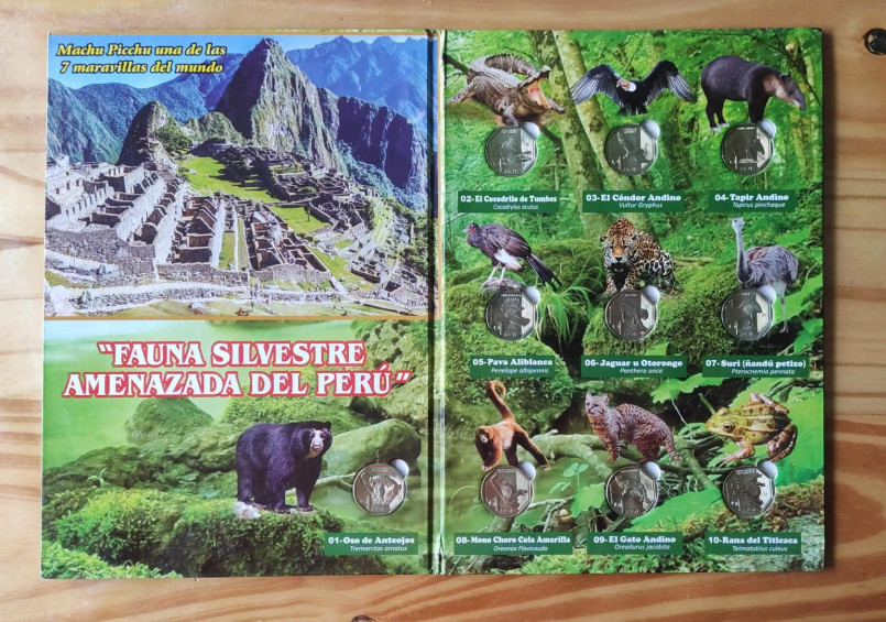 ALBUM LLENO DE PERU CON 10 MONEDAS INCLUIDAS, SERIE FAUNA AMENAZADA, AÑOS 2017/2020, ESTADO NUEVO.- - Imagen 3