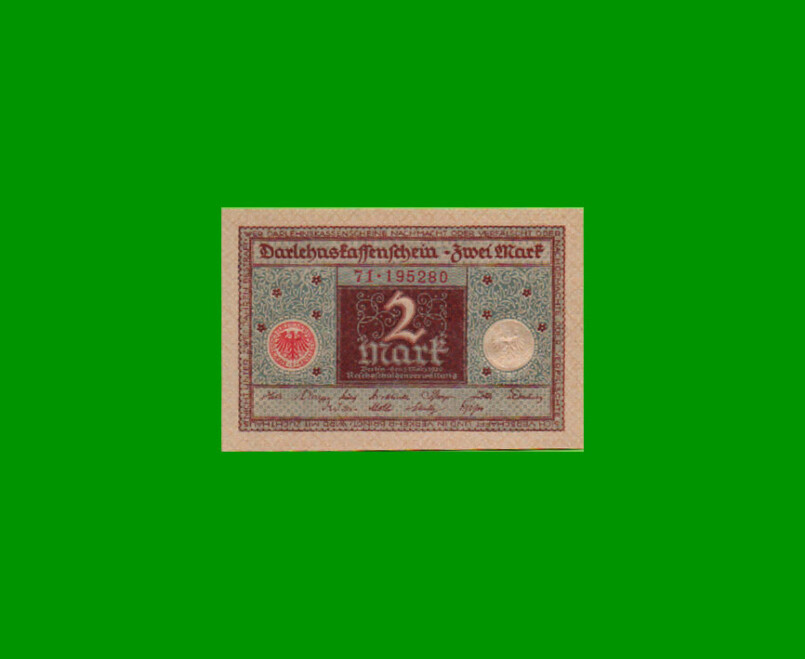 BILLETE DE ALEMANIA 2 MARCOS, PICK 60, AÑO 1920, ESTADO SIN CIRCULAR.-