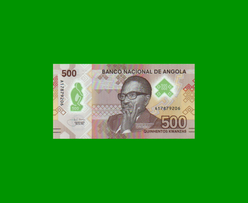 BILLETE DE ANGOLA 500 KWANZAS, POLYMERO, PICK 161, AÑO 2020, ESTADO SIN CIRCULAR.-