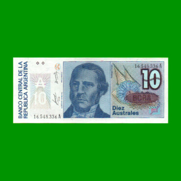 BILLETE DE AUSTRALES, 10 AUSTRALES, BOT 2819, AÑO 1986, ESTADO SIN CIRCULAR.-