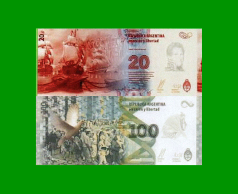 BILLETE DE $20 Y $100, SERIE TENEMOS PATRIA, FASCIMIL,BAJA CALIDAD, ESTADO SIN CIRCULAR.- - Imagen 2