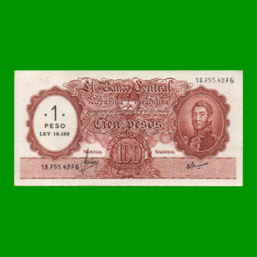 MONEDA NACIONAL $100,00 RESELLADO A $1,00 PESOS LEY 18.188, BOT 2201, AÑO 1969, ESTADO EXCELENTE- .-