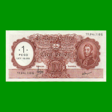 MONEDA NACIONAL $100,00 RESELLADO A $1,00 PESOS LEY 18.188, BOT 2203, AÑO 1969, ESTADO SIN CIRCULAR.-