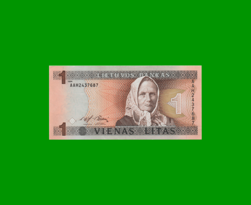 BILLETE DE LITUANIA 1 VIENAS LITAS, BOT 53, AÑO 1994 ESTADO MUY BUENO.-