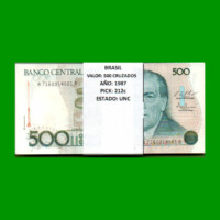FAJO DE BILLETES DE BRASIL 500 CRUZADOS, PICK 212c, N°CAT 191, AÑO 1987, ESTADO SIN CIRCULAR.-