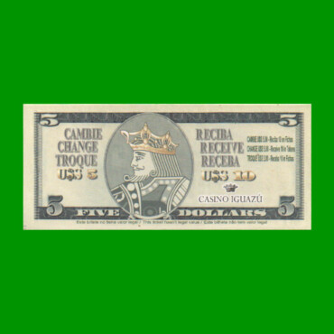 BILLETE DE 5 DOLARES, PUBLICITARIOS,FANTASIA,"CASINO IGUAZU" ESTADO SIN CIRCULAR.-