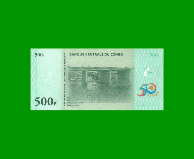 BILLETE DE CONGO 500 FRANCOS, PICK 100, AÑO 2010, ESTADO SIN CIRCULAR.- - Imagen 2