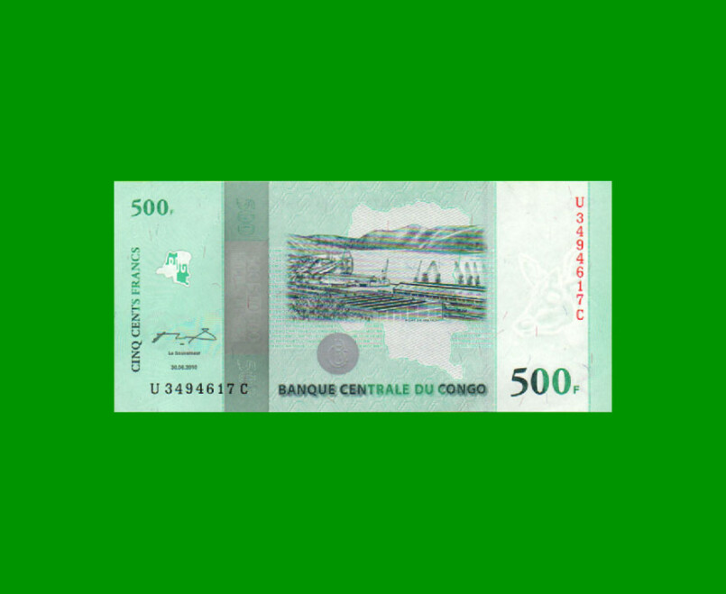 BILLETE DE CONGO 500 FRANCOS, PICK 100, AÑO 2010, ESTADO SIN CIRCULAR.-