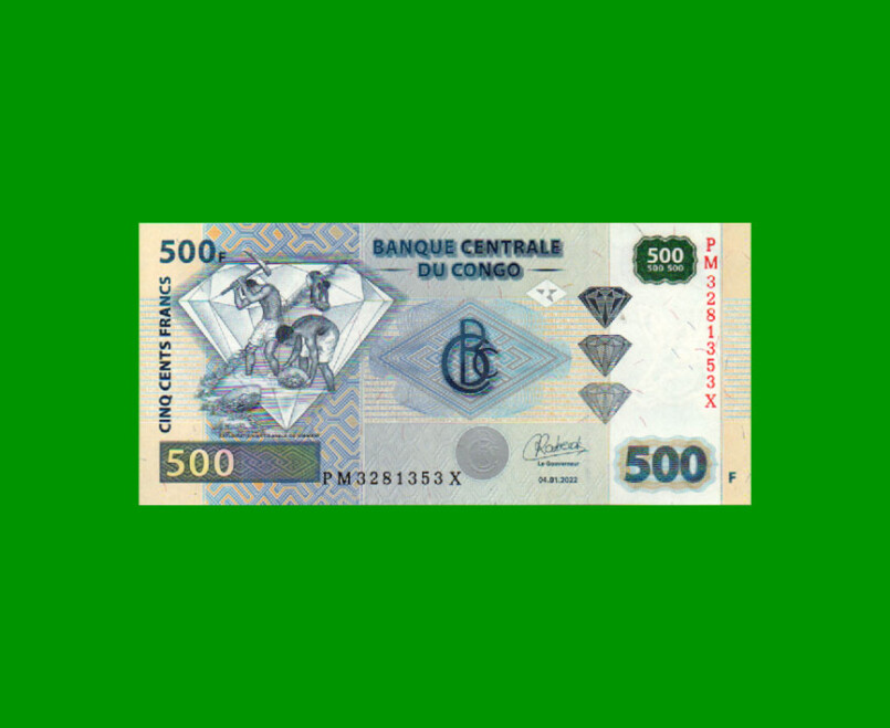 BILLETE DE CONGO 500 FRANCOS, PICK 96D, AÑO 2022, ESTADO SIN CIRCULAR.-