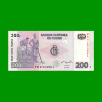 BILLETE DE CONGO 200 FRANCOS, PICK 99, AÑO 2007, ESTADO SIN CIRCULAR.-