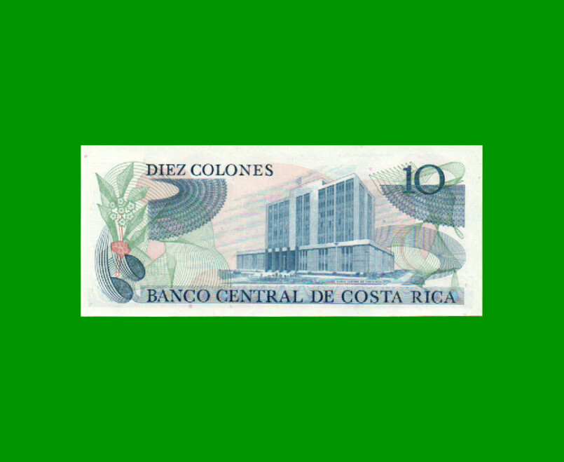 BILLETE DE COSTA RICA 10 COLONES, PICK 248b, AÑO 1988, ESTADO MUY BUENO +. - Imagen 2