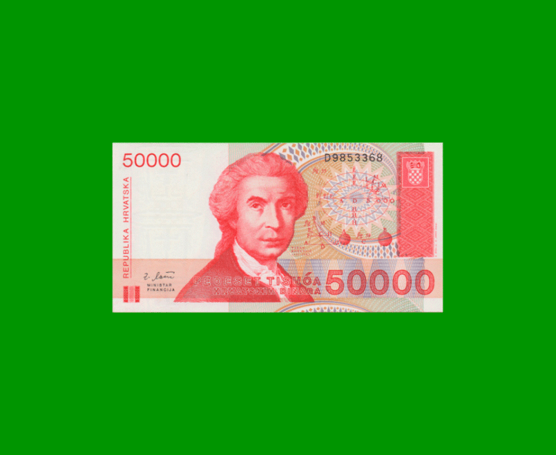 BILLETE DE CROACIA 50.000 DINARA, PICK 26, AÑO 1993, ESTADO SIN CIRCULAR.-