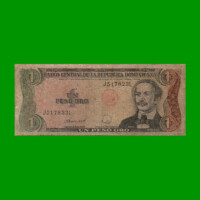 BILLETE DE REPUBLICA DOMINICANA $1,00 ORO PICK 126c, AÑO 1988 ESTADO BUENO.-