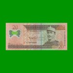 BILLETE DE REPUBLICA DOMINICANA POLYMERO $20,00 ORO PICK 182, AÑO 2009 ESTADO MUY BUENO.-