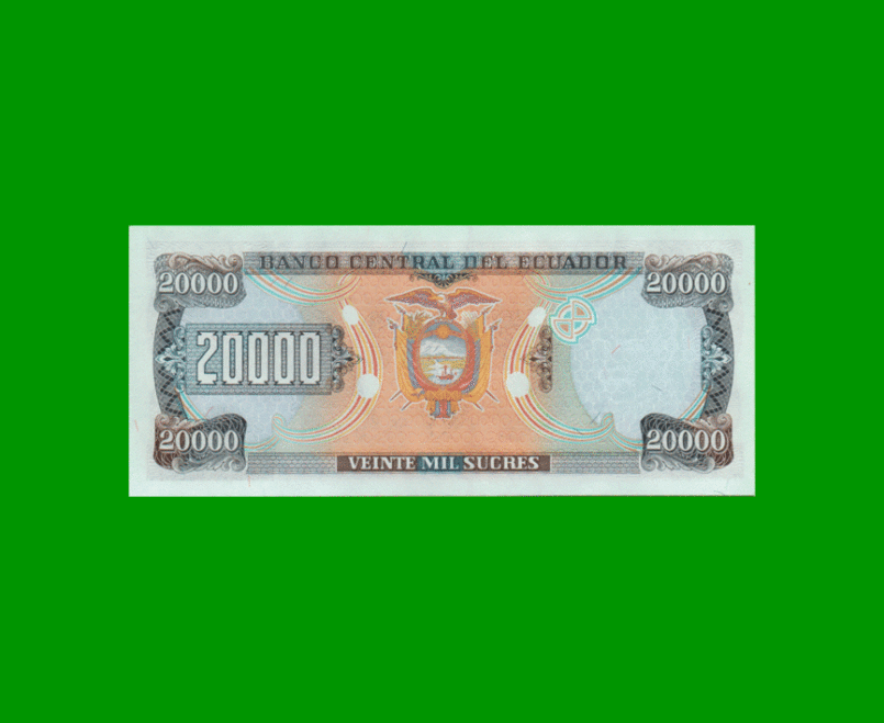 BILLETE DE ECUADOR 20.000 SUCRES PICK 129e, AÑO 1999, ESTADO SIN CIRCULAR.- - Imagen 2