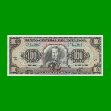 BILLETE DE ECUADOR 100 SUCRES PICK 123A, AÑO 1993, ESTADO SIN CIRCULAR.-
