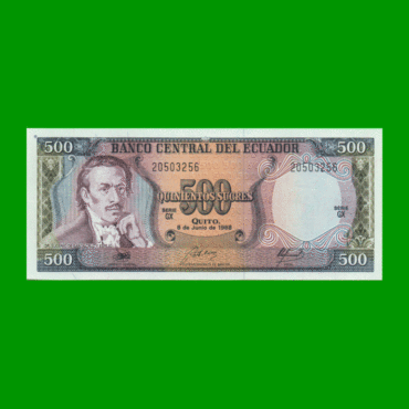 BILLETE DE ECUADOR 500 SUCRES, PICK 124A, AÑO 1988, ESTADO SIN CIRCULAR.-