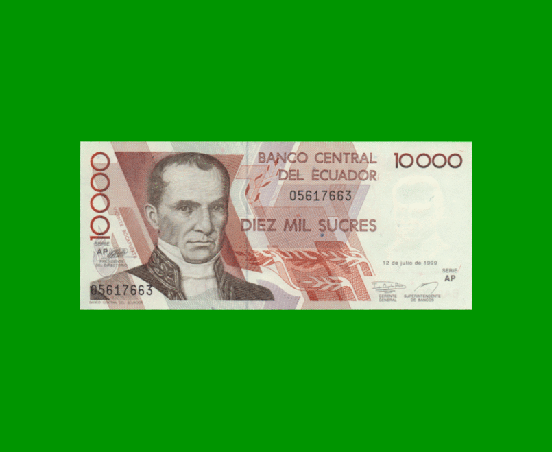 BILLETE DE ECUADOR 10.000 SUCRES PICK 127e, AÑO 1999, ESTADO SIN CIRCULAR.-