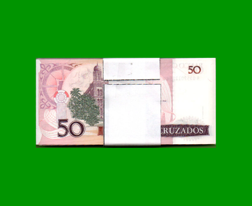 FAJO DE BILLETES DE BRASIL 50 CRUZADOS, PICK 210a, N°CAT 182, AÑO 1986, ESTADO SIN CIRCULAR.- - Imagen 2