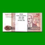 FAJO DE BILLETES DE BRASIL 50 CRUZADOS, PICK 210a, N°CAT 182, AÑO 1986, ESTADO SIN CIRCULAR.-