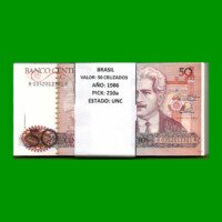 FAJO DE BILLETES DE BRASIL 50 CRUZADOS, PICK 210a, N°CAT 182, AÑO 1986, ESTADO SIN CIRCULAR.-