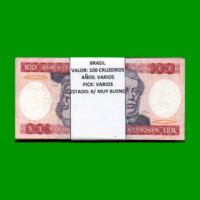 FAJO DE BILLETES DE BRASIL 100 CRUZEIROS, PICK VARIOS, N°CAT , AÑOS VARIOS, ESTADO BUENO/MUY BUENO.-