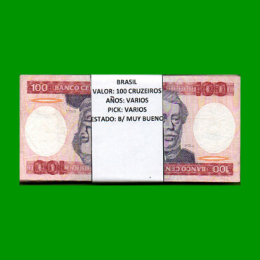 FAJO DE BILLETES DE BRASIL 100 CRUZEIROS, PICK VARIOS, N°CAT , AÑOS VARIOS, ESTADO BUENO/MUY BUENO.-