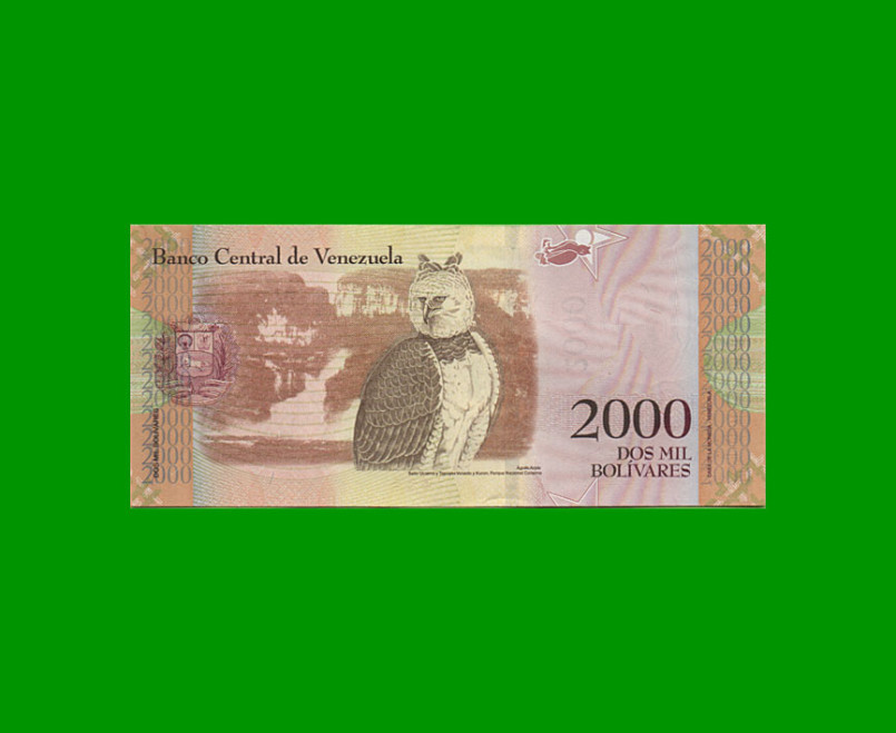 BILLETE DE VENEZUELA 2.000 BOLIVARES, PICK 96, AÑO 2016, ESTADO SIN CIRCULAR.- - Imagen 2