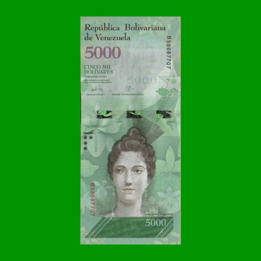 BILLETE DE VENEZUELA 5.000 BOLIVARES, PICK 98, AÑO 2016, ESTADO EXCELENTE.-