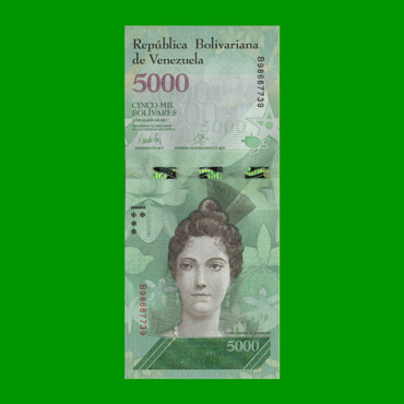 BILLETE DE VENEZUELA 5.000 BOLIVARES, PICK 97, AÑO 2017, ESTADO SIN CIRCULAR.-