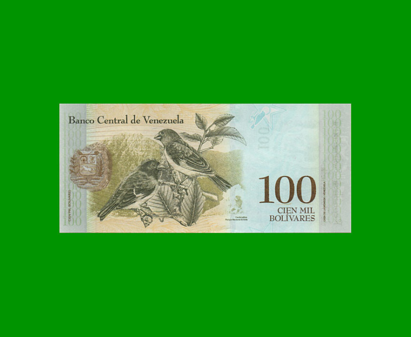 BILLETE DE VENEZUELA 100 BOLIVARES, PICK 100, AÑO 2017, ESTADO SIN CIRCULAR.- - Imagen 2