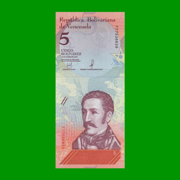 BILLETE DE VENEZUELA 5 BOLIVARES, PICK 102, AÑO 2018, ESTADO SIN CIRCULAR.-