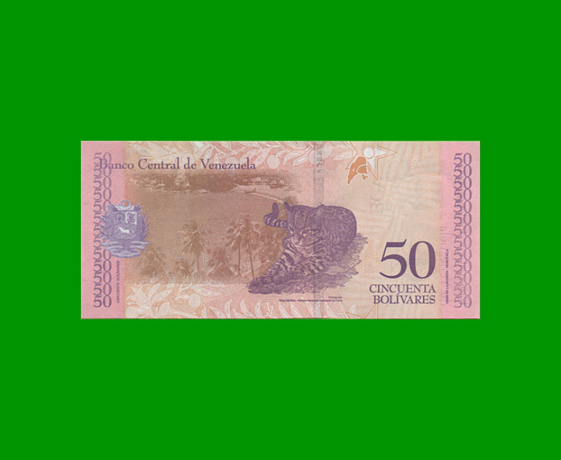 BILLETE DE VENEZUELA 50 BOLIVARES, PICK 105, AÑO 2018, ESTADO SIN CIRCULAR.- - Imagen 2