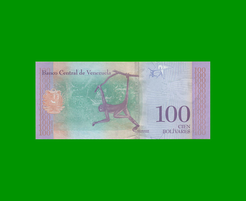 BILLETE DE VENEZUELA 100 BOLIVARES, PICK 106, AÑO 2018, ESTADO SIN CIRCULAR.- - Imagen 2