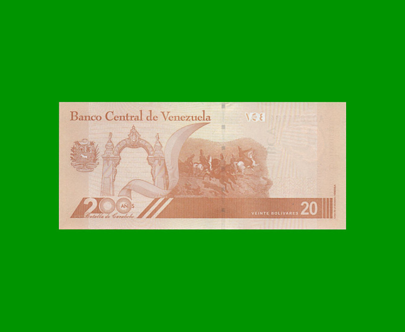 BILLETE DE VENEZUELA 20 BOLIVARES, PICK 117, AÑO 2021, ESTADO SIN CIRCULAR.- - Imagen 2