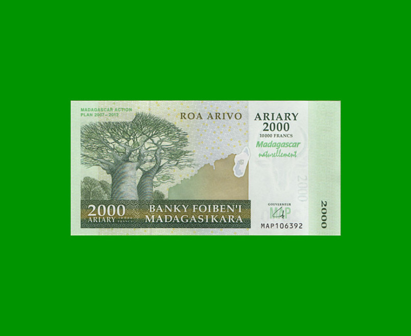 BILLETE DE MADAGASCAR 2.000 ARIARY, PICK 93, AÑO 2012, ESTADO SIN CIRCULAR.-