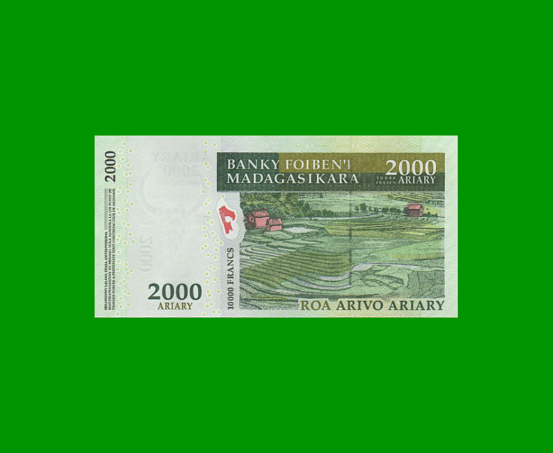 BILLETE DE MADAGASCAR 2.000 ARIARY, PICK 93, AÑO 2012, ESTADO SIN CIRCULAR.- - Imagen 2