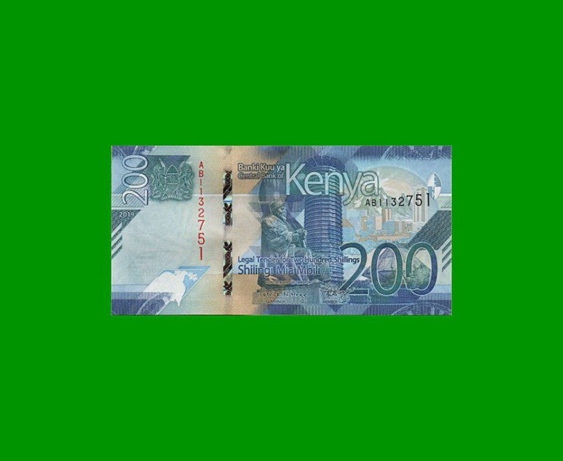 BILLETE DE KENYA 200 SHILINGI, PICK 54, AÑO 2019 ESTADO SIN CIRCULAR.-