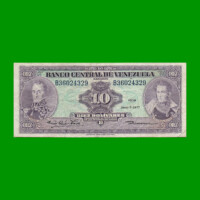 BILLETE DE VENEZUELA 10 BOLIVARES, PICK 51f, AÑO 1977, ESTADO MUY BUENO-. -